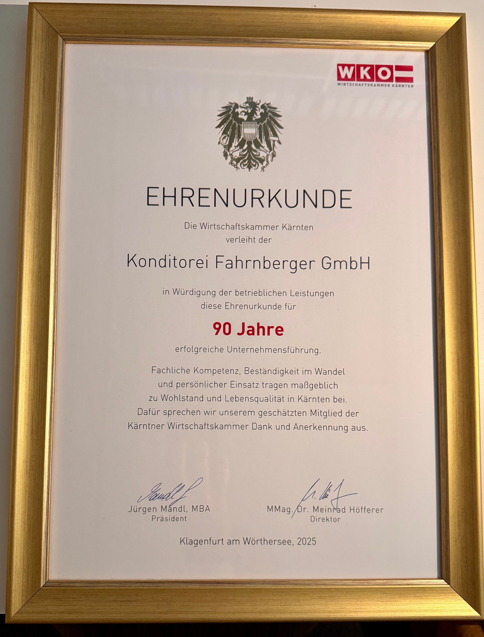 90 Jahre Ehrenurkunde